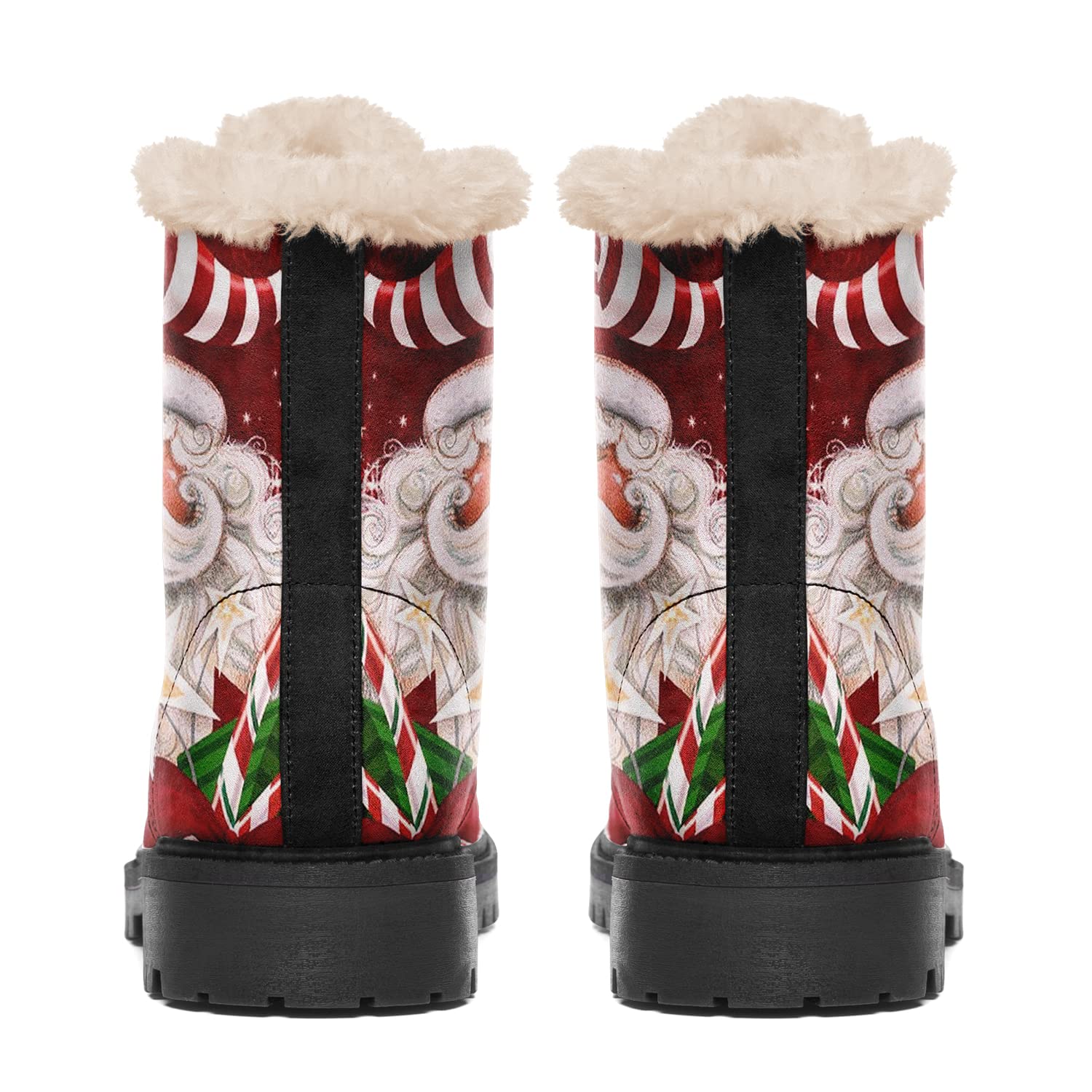 Зимние сапоги для женщин, изготовленные на заказ рождественские сапоги с принтом Санта-Клауса, женские ботильоны на меху на шнуровке 