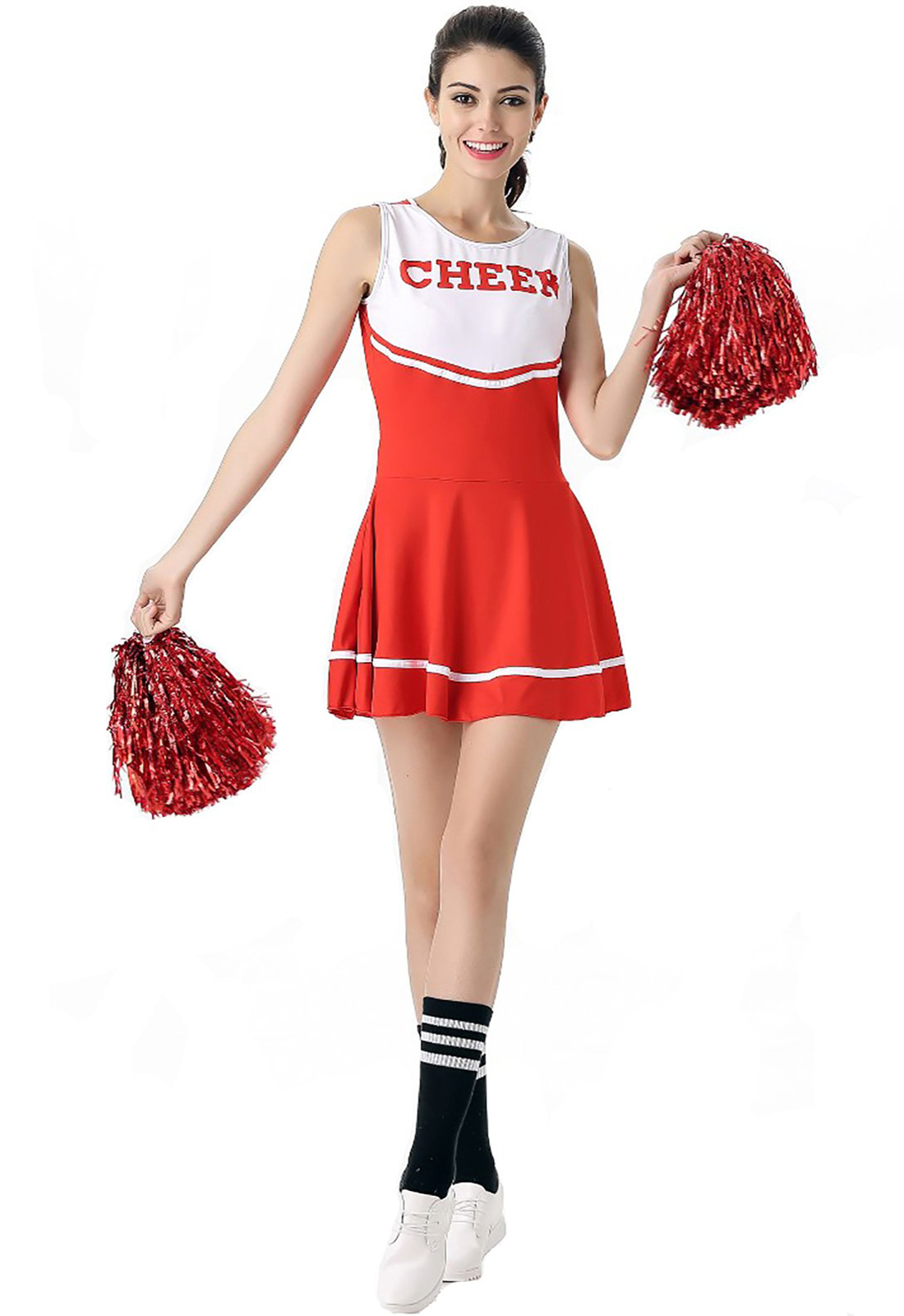Красный костюм болельщицы, нарядное платье, школьная музыкальная форма черлидинга, без помпонов